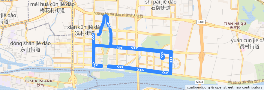 Mapa del recorrido 旅游观光2线(珠江新城总站环线) de la línea  en District de Tianhe.