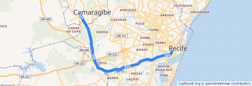 Mapa del recorrido Linha Centro - 1 (Camaragibe --> Recife) de la línea  en Região Geográfica Imediata do Recife.