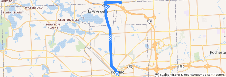 Mapa del recorrido 753 NB: Phoenix Center => Auburn Hills Meijer de la línea  en Oakland County.