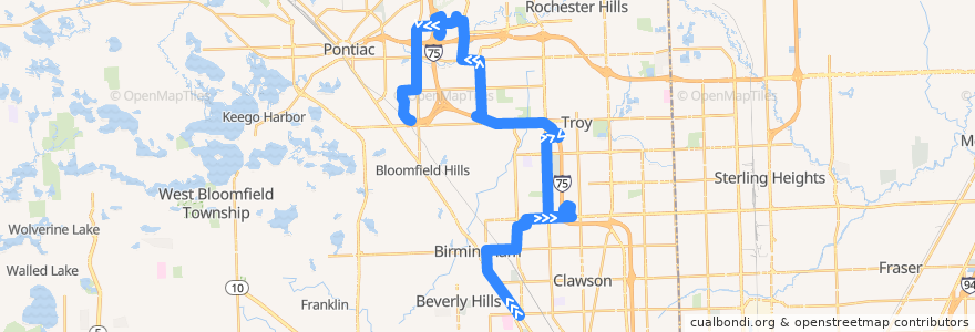Mapa del recorrido 465 NB: 13 Mile => Auburn Hills via Troy P&R de la línea  en Oakland County.