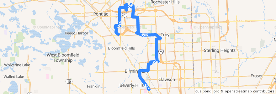 Mapa del recorrido 465 NB: 13 Mile => Auburn Hills de la línea  en Oakland County.