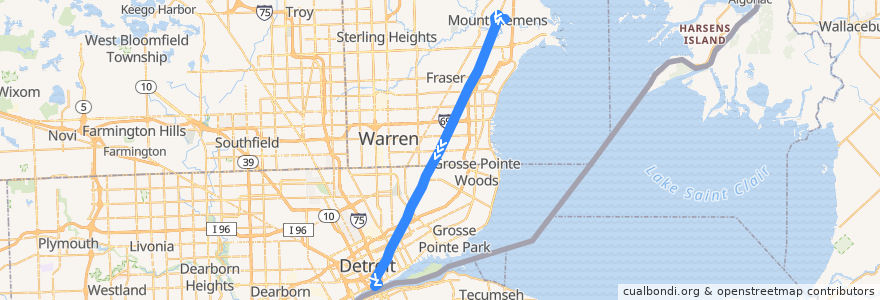 Mapa del recorrido 561 SB: N River => Detroit de la línea  en Michigan.