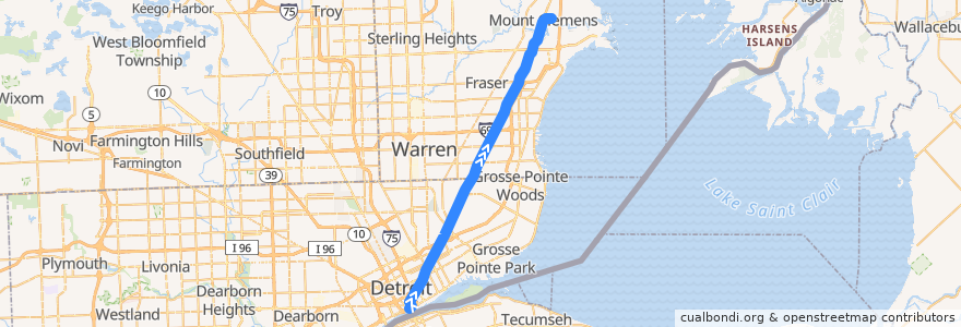 Mapa del recorrido 561 NB: Detroit => N River de la línea  en Мичиган.
