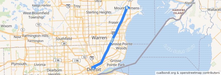 Mapa del recorrido 562 SB: North River => DMC/WSU de la línea  en Michigan.