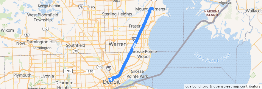 Mapa del recorrido 562 NB: WSU/DMC => North River de la línea  en Michigan.