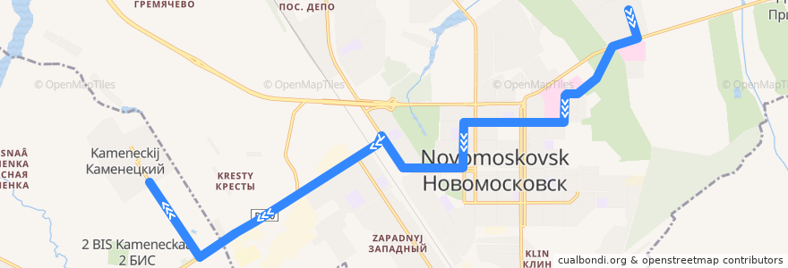 Mapa del recorrido Автобус 5К: Залесный ‐ пос. Каменетский de la línea  en городской округ Новомосковск.