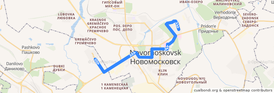 Mapa del recorrido Автобус 5К: пос. Каменетский ‐ Залесный de la línea  en городской округ Новомосковск.