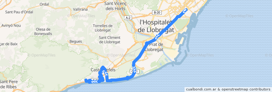 Mapa del recorrido L95 Barcelona => Castelldefels de la línea  en Espagne.