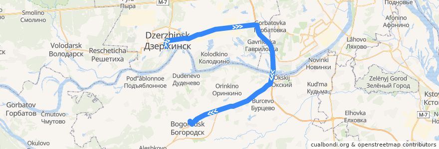 Mapa del recorrido Автобус №126 (Дзержинск (автовокзал) - Богородск (автостанция)) de la línea  en Нижегородская область.