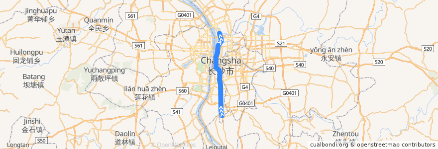 Mapa del recorrido 长沙地铁1线 de la línea  en Changsha.