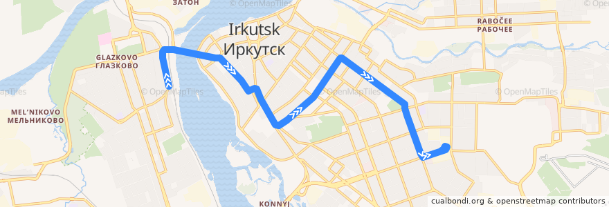 Mapa del recorrido Иркутск-Пассажирский → Трампарк de la línea  en городской округ Иркутск.