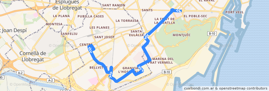 Mapa del recorrido 79 Pl. Espanya => Av. Carrilet de la línea  en Barcelonès.