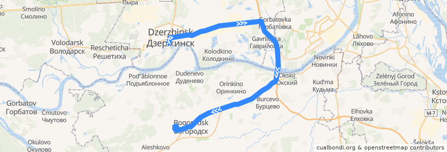 Mapa del recorrido Автобус №126-а (Дзержинск (автовокзал) - Богородск (ул. Туркова)) de la línea  en Oblast de Nijni Novgorod.