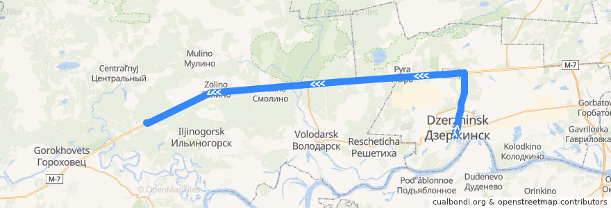 Mapa del recorrido Автобус №130 (Дзержинск (автовокзал) - поворот на Фролищи (Володарский р-н)) de la línea  en Oblast Nischni Nowgorod.