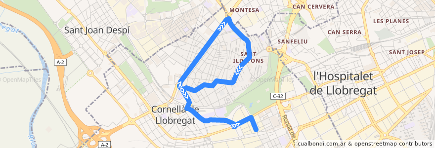 Mapa del recorrido 94 Fontsanta => Barri Almeda de la línea  en Cornellà de Llobregat.