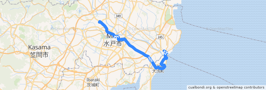 Mapa del recorrido 茨城交通バス50系統 那珂湊駅⇒アクアワールド大洗・水戸駅⇒茨大前営業所 de la línea  en 茨城県.