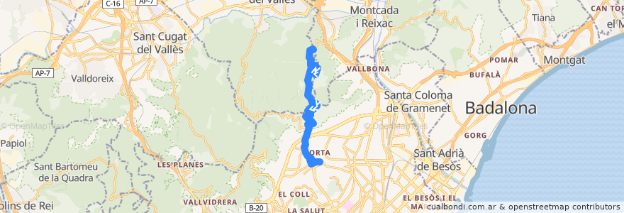 Mapa del recorrido 102 Cementiri de Collserola => Pl. Eivissa de la línea  en Barcelona.