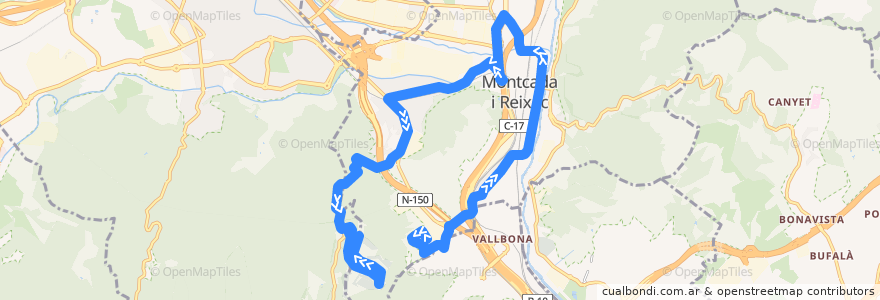 Mapa del recorrido 103 Montcada i Reixac => Cementiri de Collserola de la línea  en Montcada i Reixac.