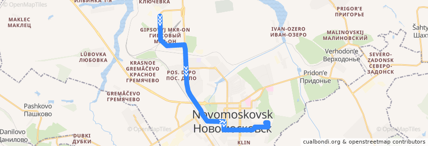 Mapa del recorrido Автобус 1: Гипсовый ‐ 19 квартал de la línea  en городской округ Новомосковск.