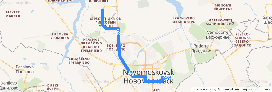 Mapa del recorrido Автобус 1: 19 квартал ‐ Гипсовый de la línea  en городской округ Новомосковск.