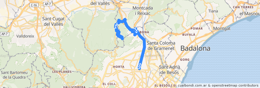 Mapa del recorrido 104 Fabra i Puig => Cementiri de Collserola de la línea  en Barcelona.