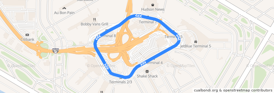 Mapa del recorrido All Terminals Loop de la línea  en Queens.