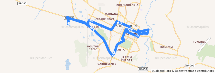 Mapa del recorrido Unipampa - Centro de la línea  en São Gabriel.