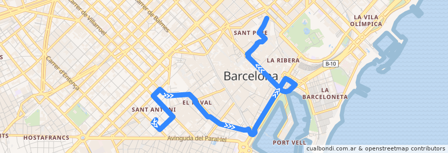 Mapa del recorrido 120 Mercat Sant Antoni => Ciutat Vella de la línea  en Barcelone.