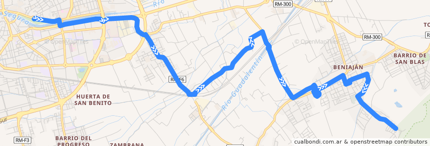 Mapa del recorrido Bus 37A: El Bojar → Murcia de la línea  en Verger-de-Murcie.