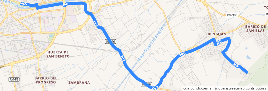 Mapa del recorrido Bus 37C: El Bojar → Murcia de la línea  en Área Metropolitana de Murcia.