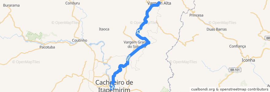 Mapa del recorrido 282/0 Cachoeiro de Itapemirim - Vargem Alta de la línea  en Região Geográfica Imediata de Cachoeiro de Itapemirim.