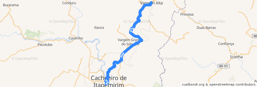 Mapa del recorrido 282/0 Cachoeiro de Itapemirim - Vargem Alta de la línea  en Microrregião Cachoeiro de Itapemirim.
