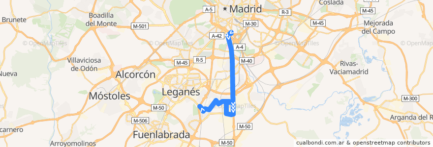 Mapa del recorrido Bus 447: Madrid - Getafe de la línea  en بخش خودمختار مادرید.