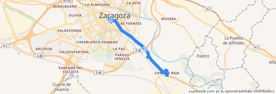 Mapa del recorrido Bus 25: Puerta del Carmen => La Cartuja de la línea  en Zaragoza.