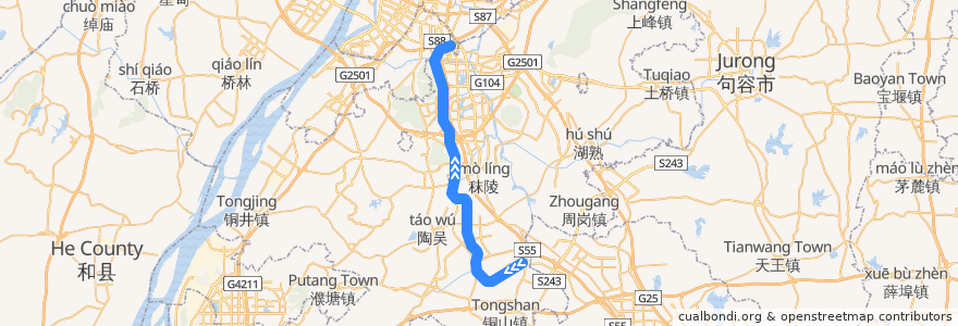 Mapa del recorrido 南京地铁S1号线 de la línea  en Distrito de Jiangning.