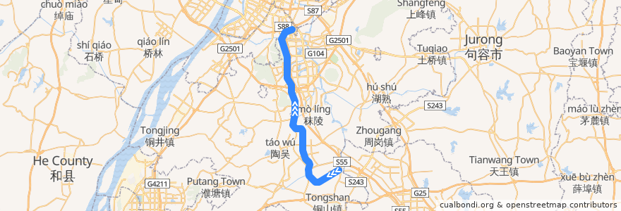 Mapa del recorrido 南京地铁S1号线 de la línea  en Distretto di Jiangning.