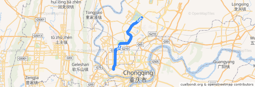 Mapa del recorrido CRT Line 5: 园博中心 => 大石坝 de la línea  en Chongqing.