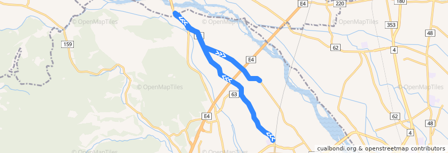 Mapa del recorrido 上河内地域路線バス東小コース 東小学校⇒上小倉中組 de la línea  en 宇都宮市.