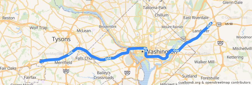 Mapa del recorrido WMATA Orange Line: New Carrollton → Vienna/Fairfax–GMU de la línea  en Estados Unidos de América.