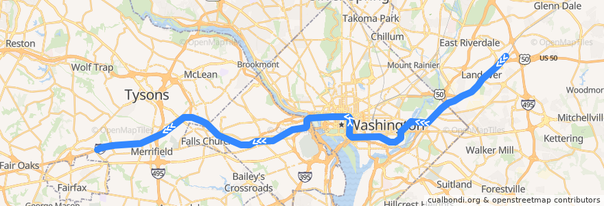 Mapa del recorrido WMATA Orange Line: New Carrollton → Vienna/Fairfax–GMU de la línea  en Vereinigte Staaten von Amerika.