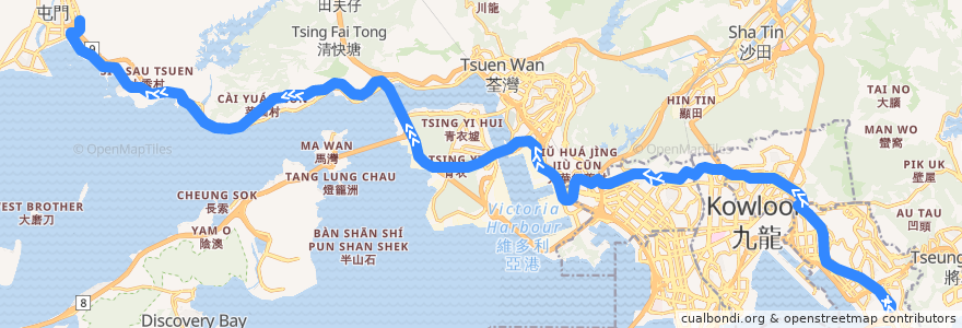 Mapa del recorrido 九巴252X線 KMB 252X (藍田站 Lam Tin Station → 置樂花園 Chi Lok Fa Yuen) de la línea  en 香港 Hong Kong.