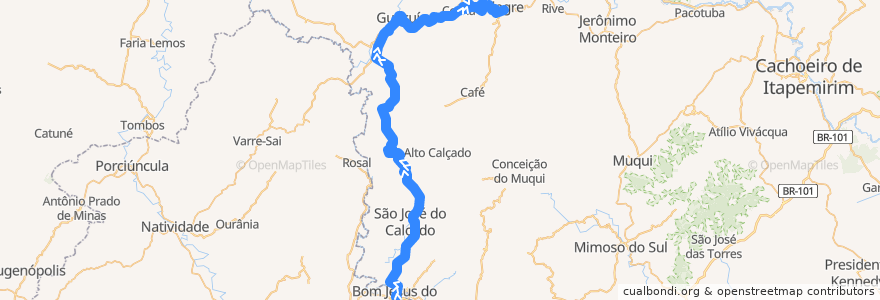 Mapa del recorrido 056/0 Bom Jesus do Norte x Alegre via Guaçuí de la línea  en Região Geográfica Intermediária de Cachoeiro de Itapemirim.