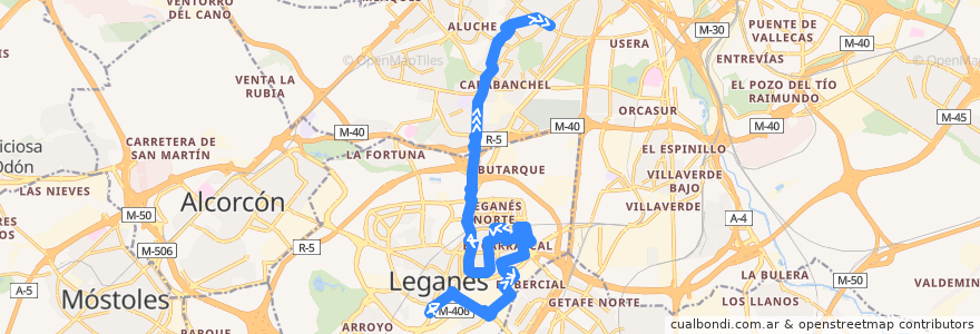 Mapa del recorrido Bus 481: Leganés (Hospital) -Madrid (Oporto) de la línea  en Comunidade de Madrid.