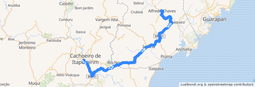 Mapa del recorrido 035/0 Cachoeiro de Itapemirim x Alfredo Chaves de la línea  en Espírito Santo.