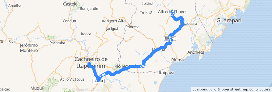 Mapa del recorrido 035/0 Alfredo Chaves x Cachoeiro de Itapemirim de la línea  en Espírito Santo.