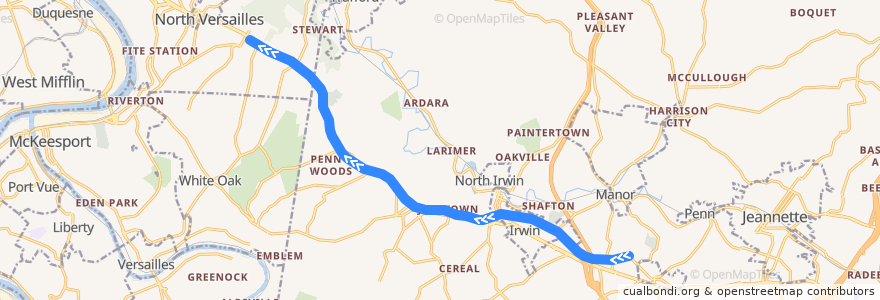 Mapa del recorrido WT Route 4 de la línea  en North Huntingdon Township.