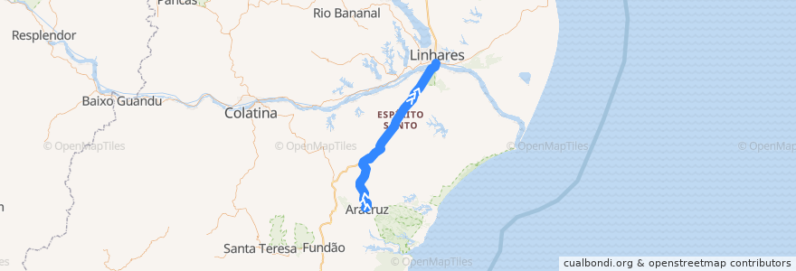 Mapa del recorrido 197/0 Aracruz x Linhares via Guaraná de la línea  en Região Geográfica Imediata de Linhares.