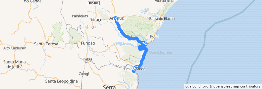 Mapa del recorrido 270/0 Aracruz x Nova Almeida de la línea  en Espírito Santo.