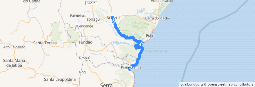 Mapa del recorrido 270/0 Nova Almeida x Aracruz de la línea  en Microrregião Linhares.