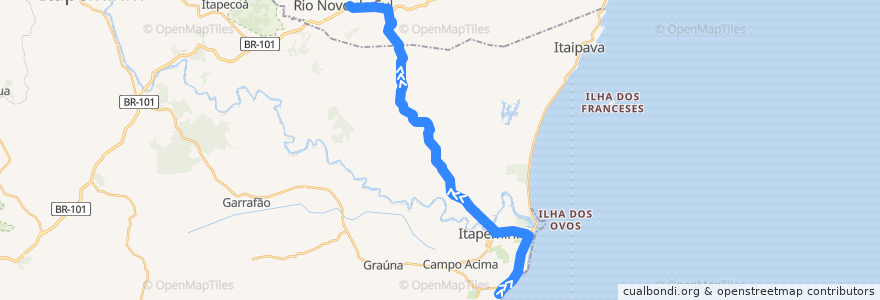 Mapa del recorrido 202/1 Marataízes x Rio Novo do Sul de la línea  en Microrregião Itapemirim.